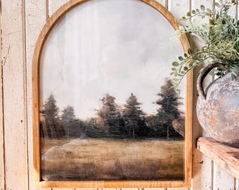 Framed Arch Wood Sign Wall Art, Rustic Tree Landscape Vintage Arch Sign