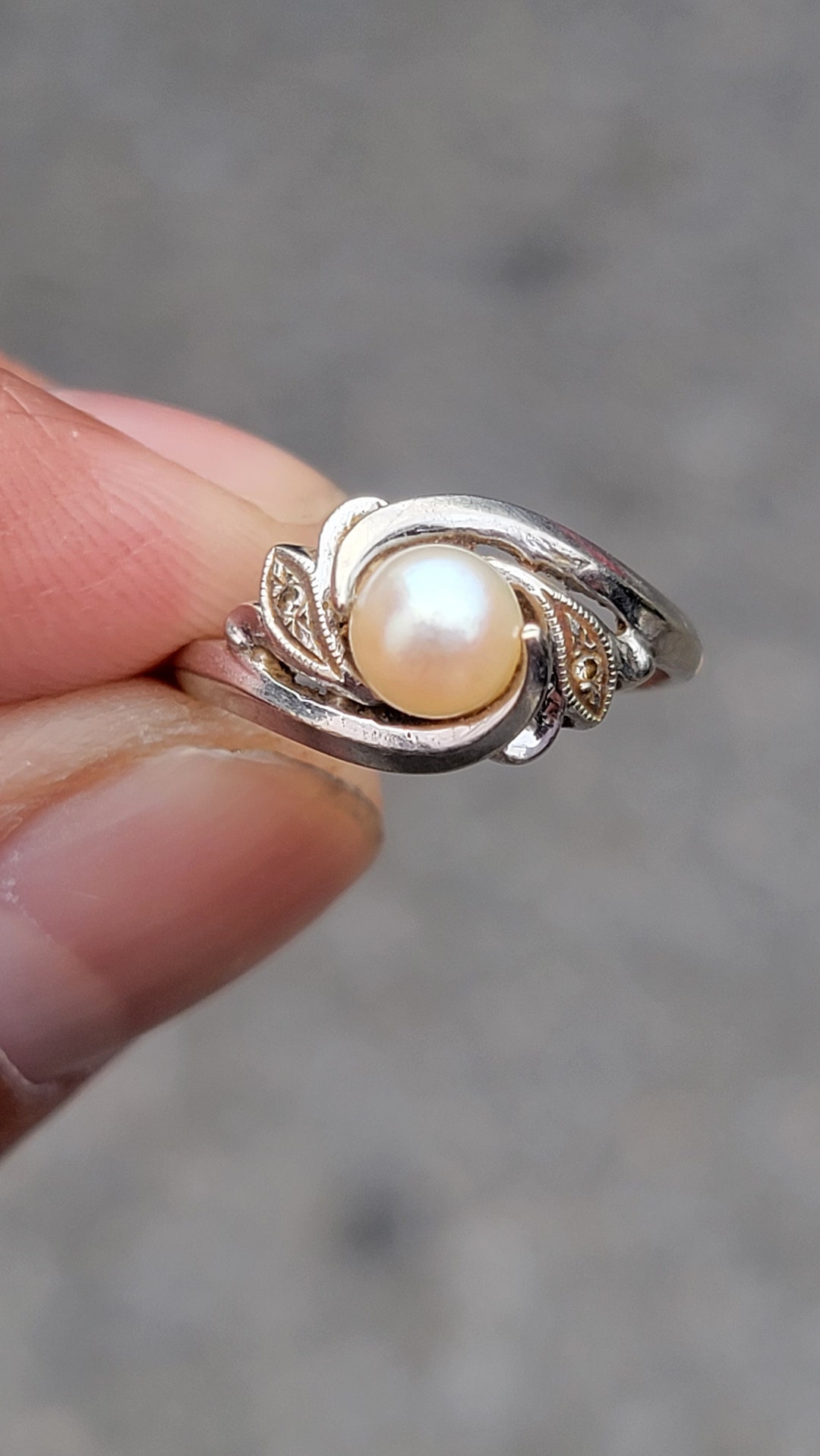 14k Solid White Gold and Pearl Ring Size 5 3/4 - Etsy