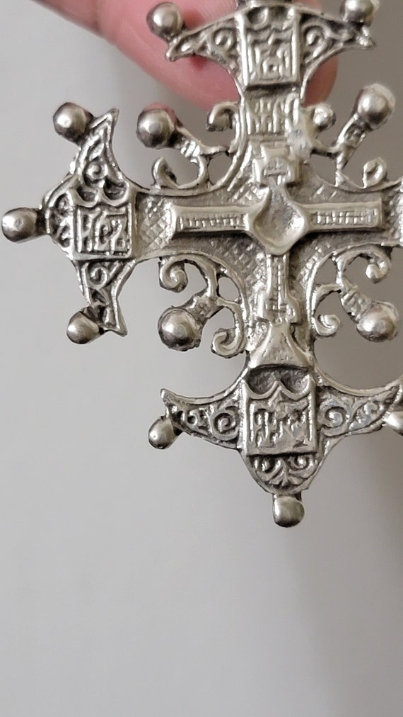 old religious silver cross pendant - image 2