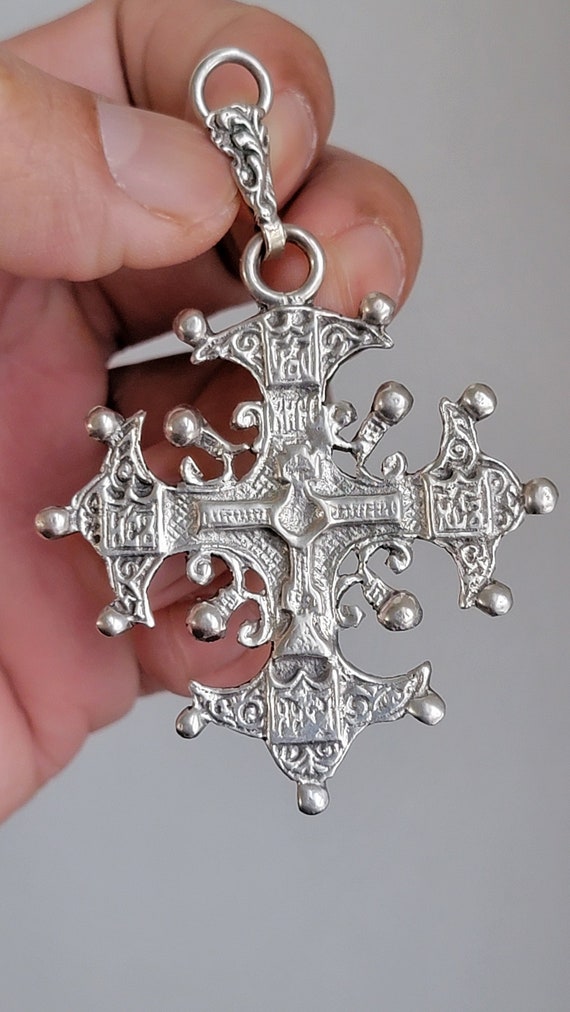 old religious silver cross pendant - image 1