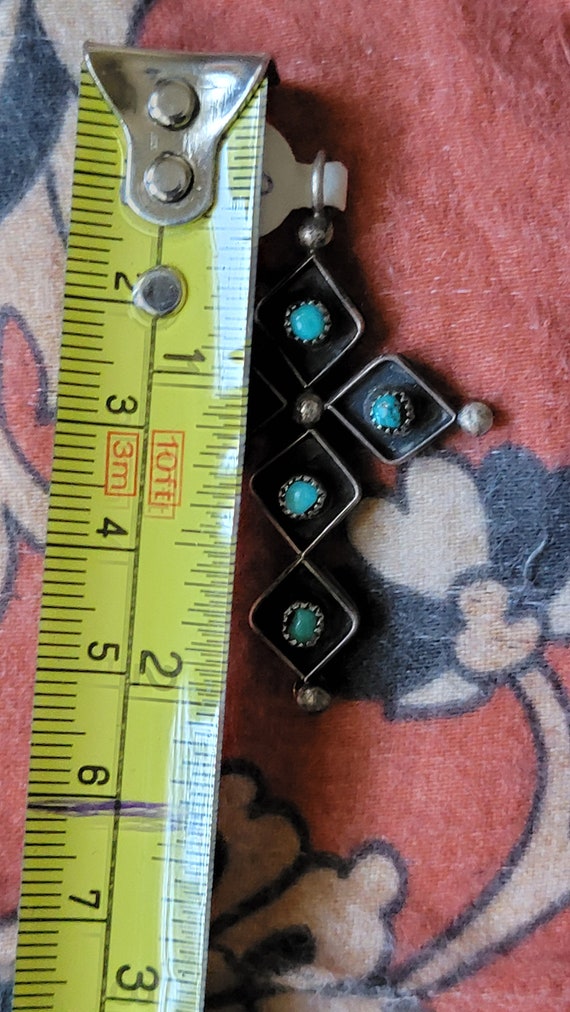 Old zuni cross pendant turquoise n coral sterling… - image 2