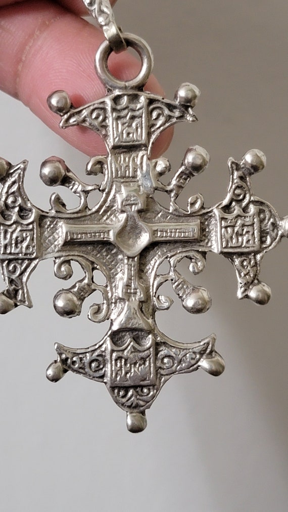 old religious silver cross pendant - image 6