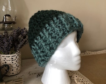 Crochet beanie in shades of green, Green winter beanie, Knit green winter hat #2