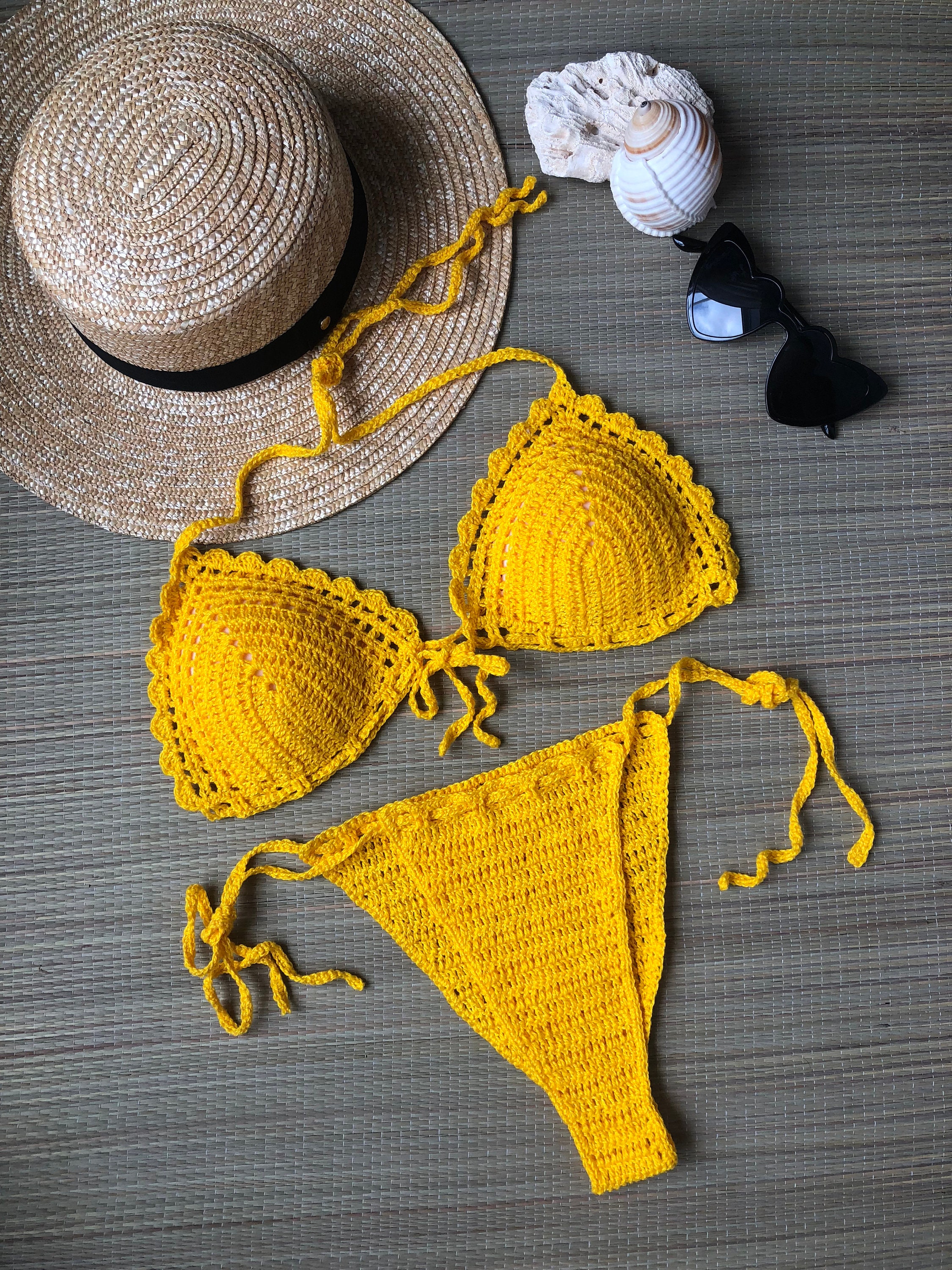 Crochet Bikini in Yellow Knit Swimsuit Yellow Crochet Bikini