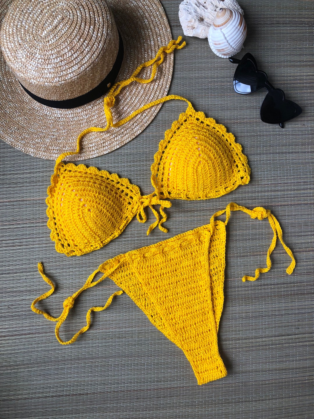 Crochet Bikini in Yellow Knit Swimsuit Yellow Crochet Etsy