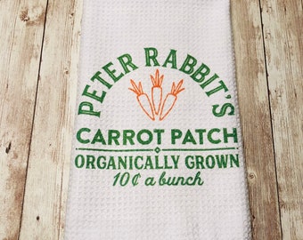 Easter Kitchen Tea Towel Spring Home Decor Tea Towel Bunny Carrot Patch Kitchen Tea Towel