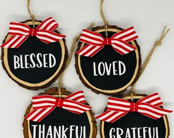 Wood Slice 4 Piece Set - Grateful, Thankful, Blessed, Loved