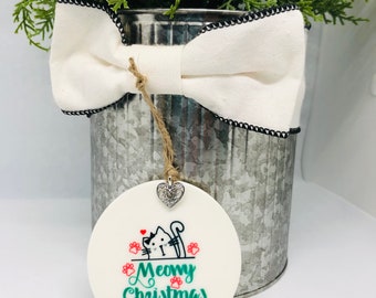 Merry Meowmas Cat Christmas Ornament – Handmade Ceramic Kitty Gift