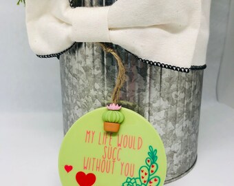 Succulent Ceramic Ornament – 'My Life Would Succ,' Plant Lover Gift