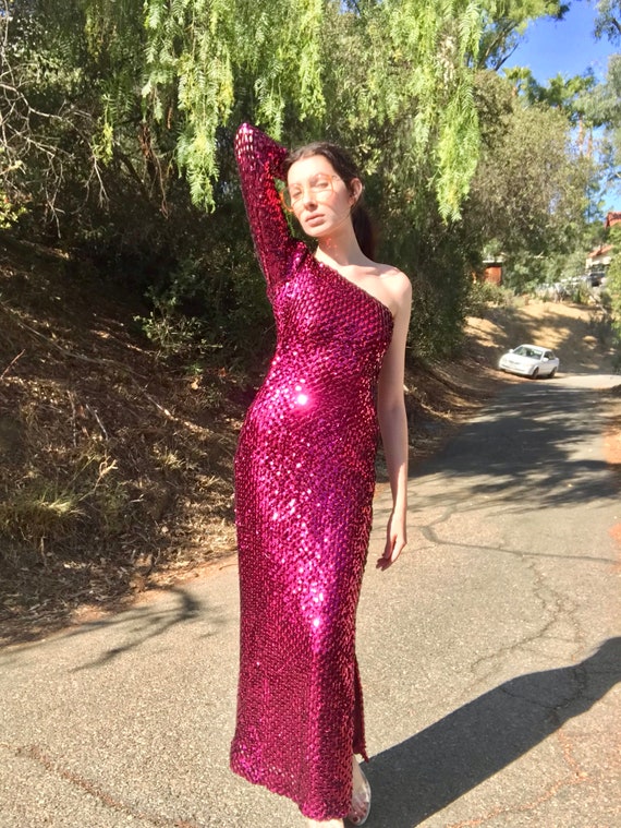 Original 50's Burlesque Raspberry Side-Split Gown - image 2