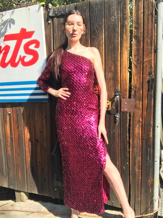 Original 50's Burlesque Raspberry Side-Split Gown - image 3