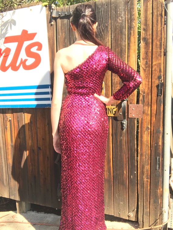 Original 50's Burlesque Raspberry Side-Split Gown - image 5