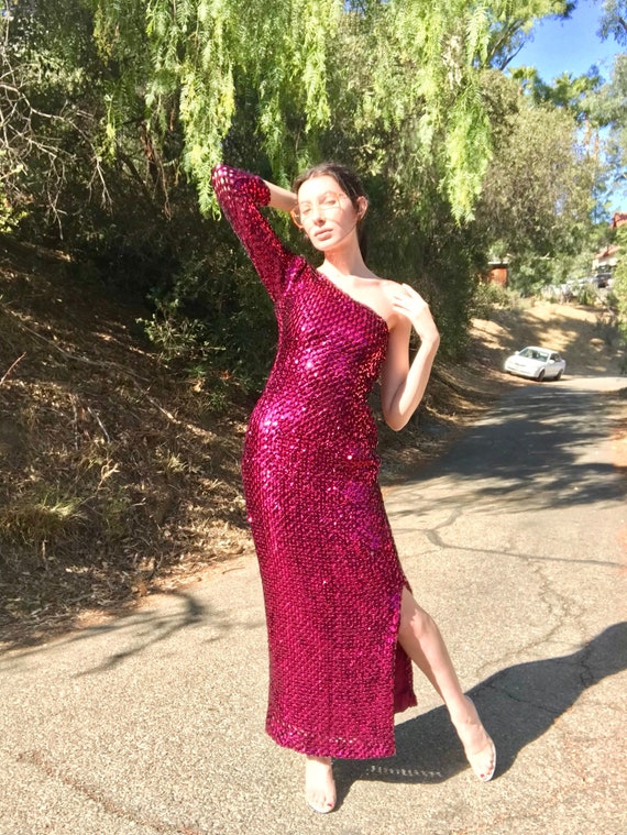Original 50's Burlesque Raspberry Side-Split Gown