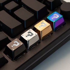Mario Question Block Engraved Solid Steel Artisan Gold Silver Metal Keycap Cherry MX Mechanical Gaming Keyboards