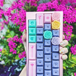 Rose Pastel Flower Artisan Keycap Cherry MX Mechanical Gaming Keyboards Peach