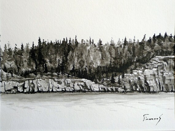 Watercolor painting Original watercolor Black watercolor Black ink art Watercolor landscape Ink watercolor Black ink painting Ink landscape