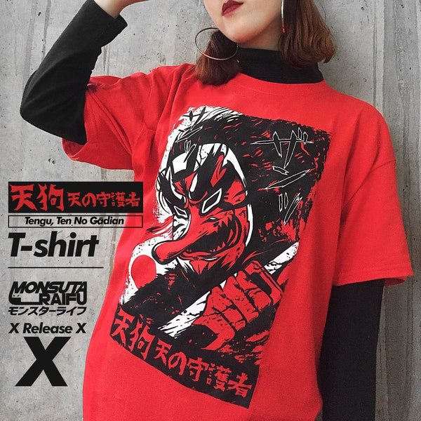 Tengu Tshirt Japanese Grunge Streetwear Yokai Dark Black Gothic Japan Harajuku Red