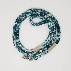 Rope leash "Ginkgo" Teal Blue cotton rope dog leash, nautical leash, dog lead, rope dog lead