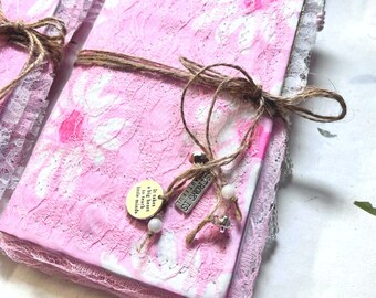 Handcrafted Journal with Chiffon and Lace Cover - Vintage-Inspired - Artisanal Journal with Doilies and Book Pages - Unique Gift