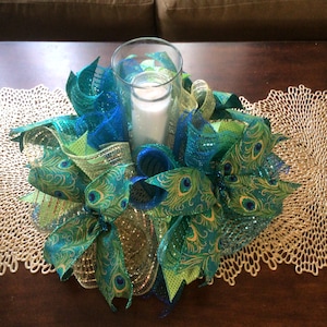 Peacock Centerpiece,Peacock Candle Ring,Peacock Candle Surround,Peacock Party Decor,Peacock Decor,Wedding Centerpiece, Decor, Table Setting