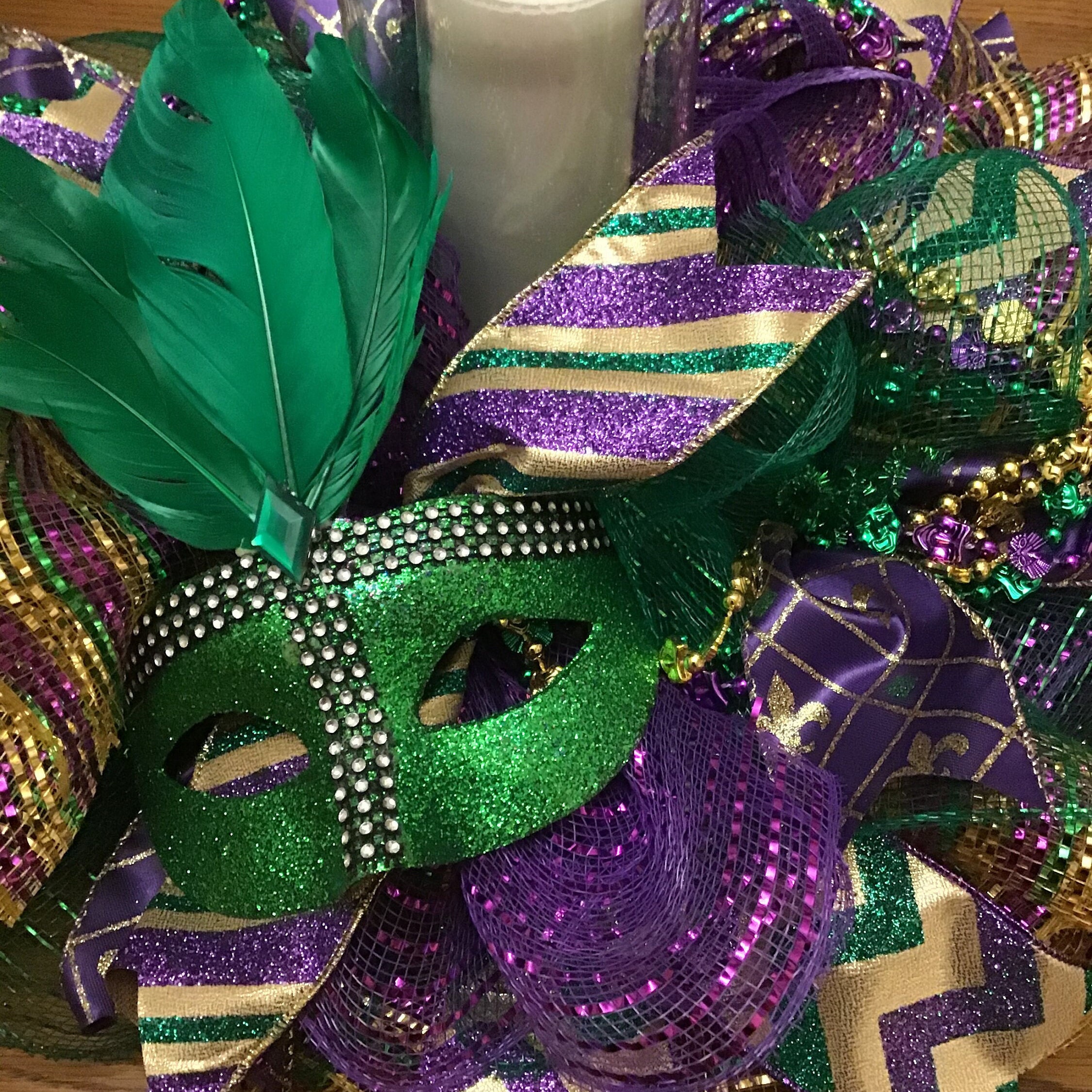 Centre de table de mardi gras, contour de bougies de mardi gras, décoration de fête de mardi gras, mardi gras, décoration de mardi gras, La Nouvelle-Orléans, mardi gras, NOLA
