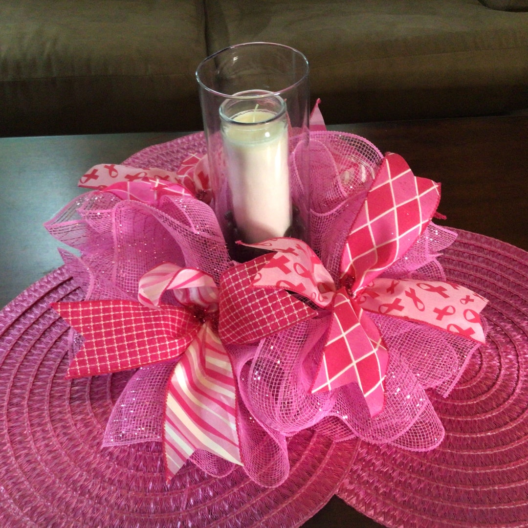 Breast Cancer Ribbon Candle Holder, Breast Cancer Ribbon Centerpiece