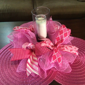 Breast Cancer Ribbon Candle Holder, Breast Cancer Ribbon  Centerpiece , Breast Cancer Ribbon Candle Surround,Breast Cancer Ribbon Door Decor
