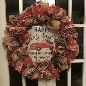 Rustic Red Truck Christmas Wreath. Red Truck Decor, Red Truck, Christmas Wreath, Christmas Decor, Holiday Decor, Home Decor