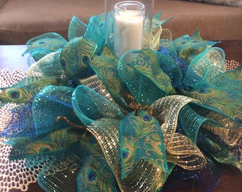 Peacock Centerpiece,Peacock Candle Surround,Peacock Candle Ring,Peacock Party Decor,Peacock Decor,Wedding Theme Table Setting