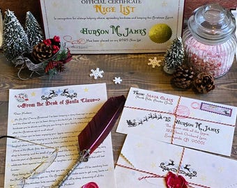 Lettre officielle de luxe personnalisée du Père Noël Nice List, cachet de cire, détails authentiques