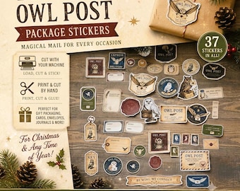 Wizardry School of Magic Owl Post Stickers & Gift Tag Kit Download Print and Cut