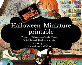 Halloween and Fall vintage and modern spooky 6 page printable DIY miniature, tarot, party, decor, art INSTANT DOWNLOAD png/pdf