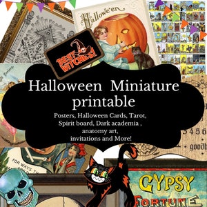 Halloween and Fall vintage and modern spooky 6 page printable DIY miniature, tarot, party, decor, art INSTANT DOWNLOAD png/pdf