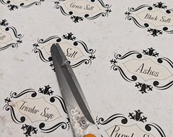 Etiquetas de boticário vintage com arabescos, ingredientes de poções (PDF para impressão)