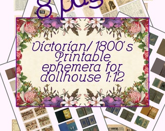 Printable Miniature Book Covers for Dollhouse/ 1800's , desk ephemera, cards, - DIY kit  in a 1/12 scale (A4, US letter) - Instant Download