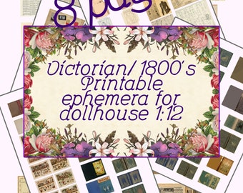 Capas de livros em miniatura para casa de bonecas para imprimir, itens efêmeros da década de 1800 (download digital)