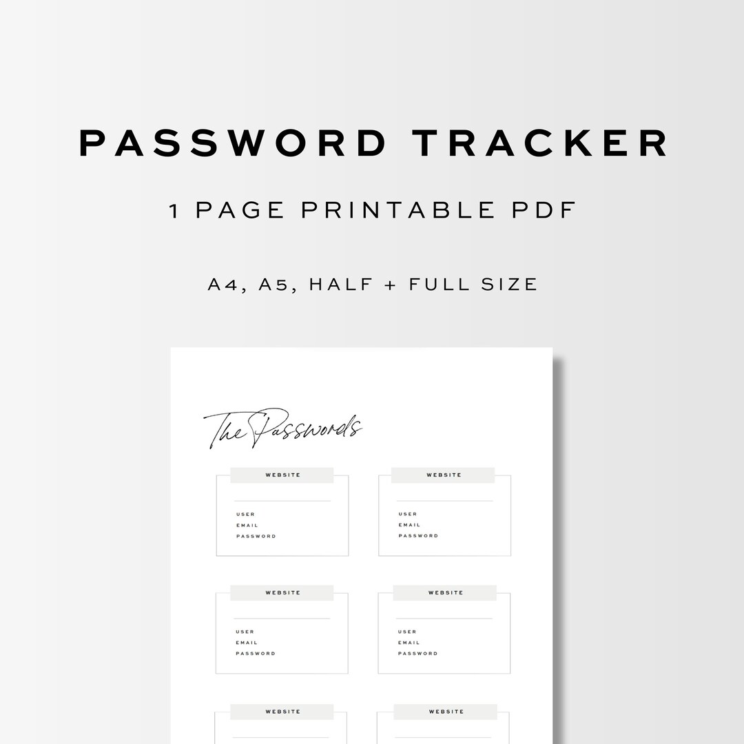 Password Tracker Printable Planner Inserts Login Paper Planner ...