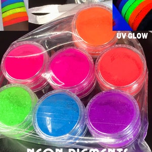 Gift for her Neon Bright Matte Eyeshadow Mica Pigment VEGAN Single Cosmetic Makeup Fluorescent Face Body UV Glow VIBRANT 7pcs individual