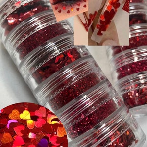 Red Heart Shape Red Pumps Glitter Stack Holographic Color Shifting Glitter Stack
