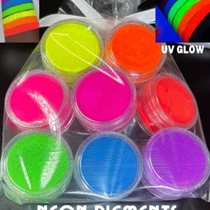 Gift for her Neon Bright Matte Eyeshadow Mica Pigment VEGAN Single Cosmetic Makeup Fluorescent Face Body UV Glow VIBRANT 8pcs individual