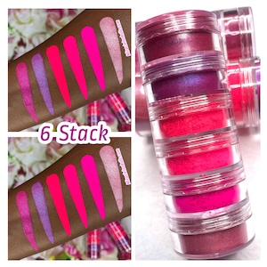 Neon Pink Mica Powder Stack: 6 Vegan Matte & Shimmer Shades