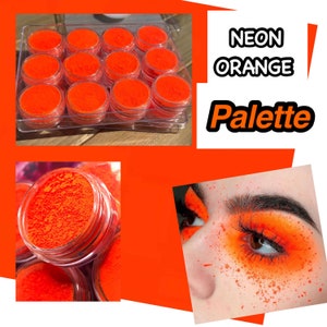 Ultra BRIGHT Neon Orange UV Glow in the Dark High pigmented Eyeshadow Palette collections Fluorescent Face Body Mica paint Pigment Makeup i