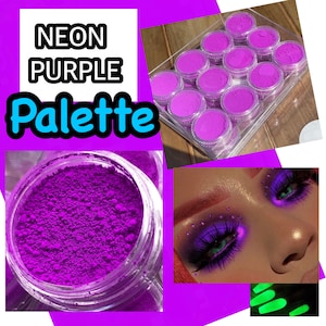 Vibrant BRIGHT Neon purple UV Glow in the Dark High pigmented Eyeshadow Palette collections Fluorescent Face Body Mica paint Pigment Makeup