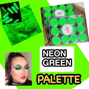 SUPER BRIGHT Neon Green UV Glow in the Dark High pigmented Eyeshadow Palette collections Fluorescent Face Body Mica paint Pigment Makeup