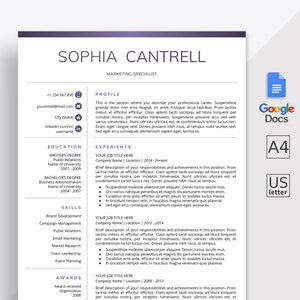 Google Docs Resume Template| Google Docs CV Template | Google Docs Modern Resume Template | Cover Letter | Instant Download