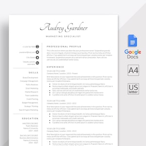 Google Docs Resume Template| Google Docs CV Template | Google Docs Modern Resume Template | Cover Letter | Instant Download