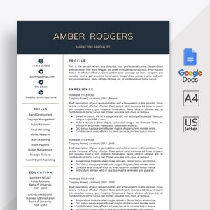Google Docs Resume Template| Google Docs CV Template | Cover Letter | Google Docs Modern Resume Template | Instant Download