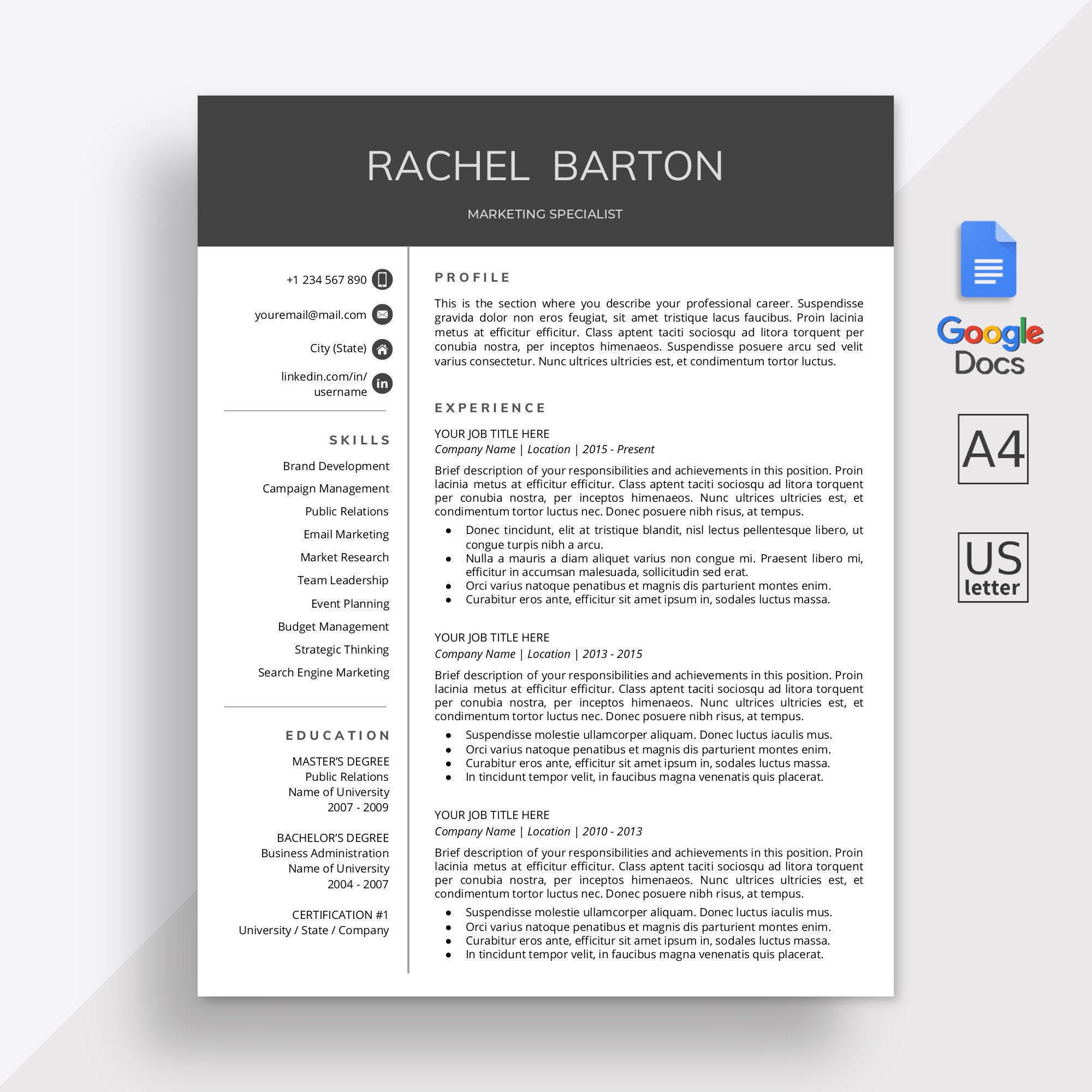 Google Docs Resume Template Google Docs CV Template Google Docs Modern