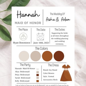 Bridesmaid Info Card Template, Bridal Party Info Card, Desi Wedding Bridesmaid Card, Bridesmaid Information Card, Pakistani Indian Wedding