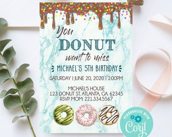 EDITABLE Invitation, Donut Birthday Invite, Donut Party, Donut Invitation, Donut Theme Party, Little Boy Birthday, First Birthday